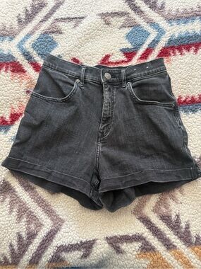 Express High Waist Mom Shorts Black Denim Stretch Festival Summer Indie Boho Cut